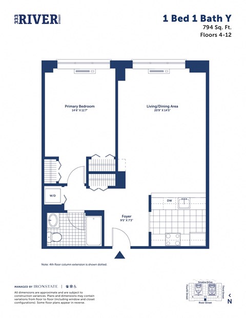 a floor plan of a unit with a bedroom and a bathroom
